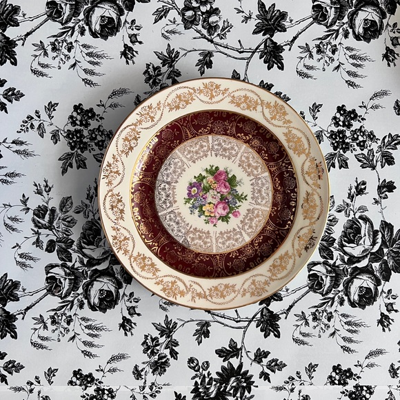 Vtg 1930 Edwin M. Knowles China Co.Semi Vitreous 6 Dessert Plates Floral22k Gold - Picture 5 of 9